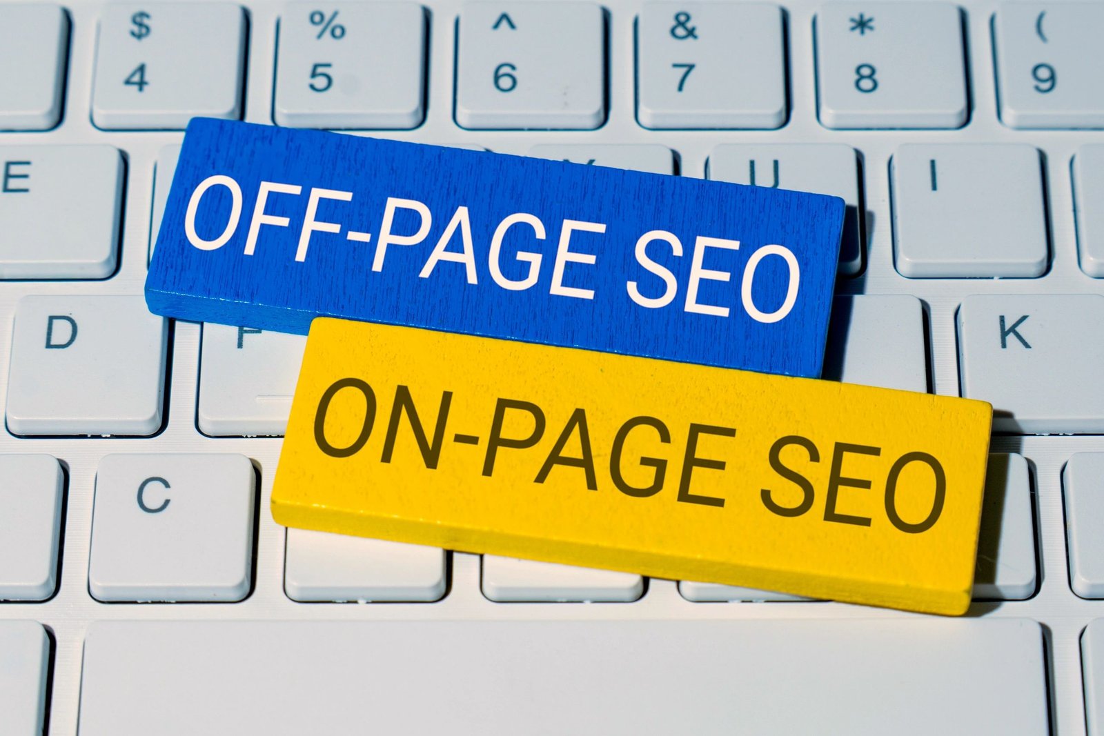 SEO dashboard and optimization concept on a laptop keyboard